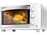 an image of a white toaster oven with a chicken in it