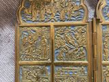 pair of antique brass wall plaques depicting the nativity of jesus and the birth of jesus