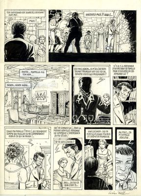 une bande dessinée en noir et blanc représentant un homme en costume en train de parler à une femme