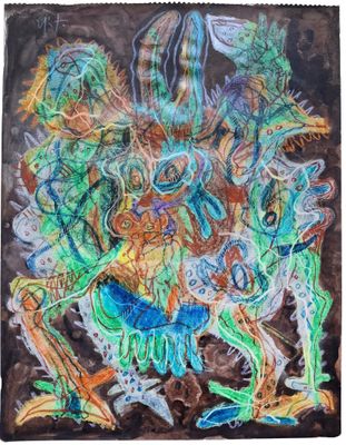 un tableau représentant un groupe de personnes sur fond noir