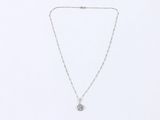 a silver necklace with a white diamond pendant on a chain