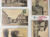 several old postcards of old buildings and people in a town