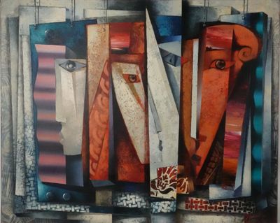 un tableau représentant un homme tenant un couteau à la main
