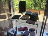 a glass display case with a lot of electronics on it