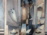 peinture représentant un collage de différentes images d'un homme portant un chapeau