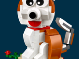 a lego dog that is sitting on the ground