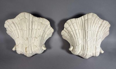 une paire de coquilles Saint-Jacques blanches sur fond gris