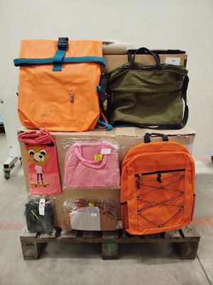 a pile of luggage sitting on top of a pallet
