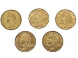 four gold sovereigns, one sovereign, one sovereign, one sovereign, and one sovereign