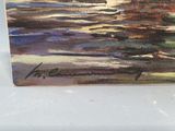 an image of a painting of a beach scene with a boat in the water