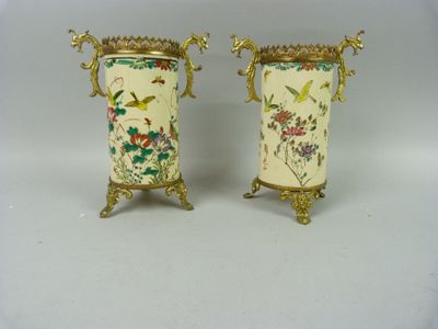 pair of antique chinese vases with birds and flowers on them