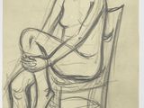 l'image d'un dessin représentant une femme assise sur une chaise