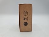 a brown box with a logo on it on a white surface