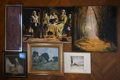 Lot de 6 peintures photos avec collage reproduction et estam…