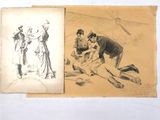 un dessin représentant un homme et une femme allongés par terre