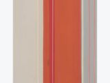 an image of an abstract painting with orange, grey, and white stripes