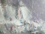 a painting of a building with a clock on it