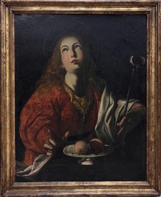 an image of a painting of a woman holding a plate of food
