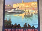 affiche de voyage française représentant Paris, Lazare, Londres et la Seine