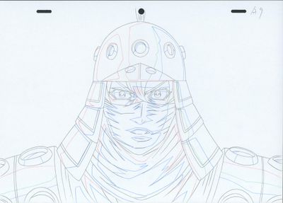 drawing of a man with a helmet and glasses on his head