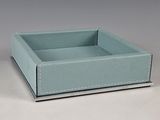 blue leather desk organizer with silver metal base