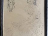 drawing of a woman in a white dress sitting in front of a mirror