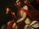 a painting of jesus on the cross with two other men