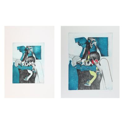 two pictures of a couple of people sitting on top of a couch