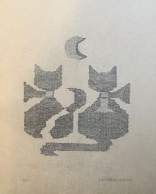 a drawing of a cat and a bird on a page