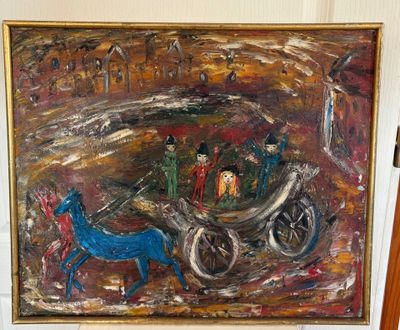 Nicolas ORTIS dit POUSSETTE (1935-2006) - Calèche, huile sur…