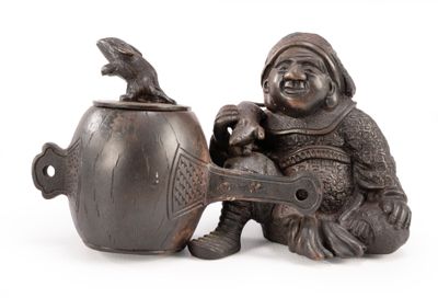 ENCRIER EN BRONZE représentant un marchand et ses rats.