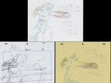 trois dessins représentant un homme armé et une femme armée
