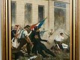 painting of a painting of a group of people on a city street