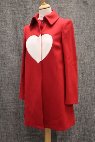 LOVE MOSCHINO – Très beau manteau en laine vierge rouge à décor d...