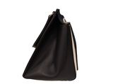a black leather bag with a zipper on the front