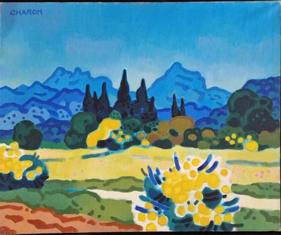 CHARON Guy (1927-2021) Paysage ensoleillé Huile sur toile, s…