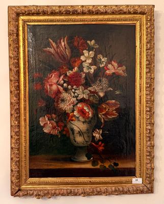 une peinture de fleurs dans un vase sur une table