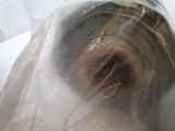 a blurry image of a dog ' s face in a plastic bag