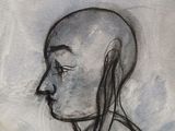a drawing of a man with long hair and a bald head