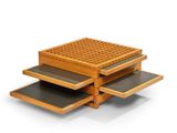 three wooden trays stacked on top of each other on a white surface