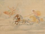a picture of a painting of a chariot being pulled by two angels