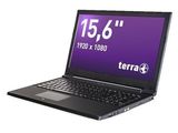 un ordinateur portable noir avec un écran violet sur fond blanc