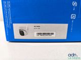 the back of a blue box with a black and white label on it