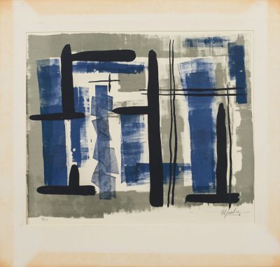 une image représentant une peinture abstraite bleue et blanche sur une feuille de papier