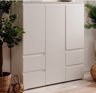 Buffet haut 3 portes 4 tiroirs MITZ blanc - 116x40x131 cm, e…