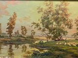 une photo d'un tableau représentant une rivière et des arbres