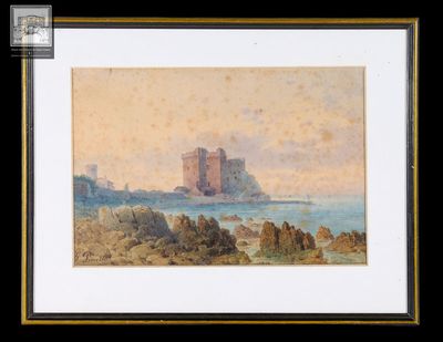 G.Pinotti, "Bord de mer à Cannes", aquarelle, signée en bas …