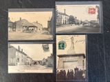 several old postcards of old buildings and people on a street
