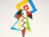 peinture représentant un motif abstrait coloré sur fond blanc
