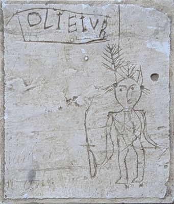 drawing of a man riding a horse on a sidewalk with a sign